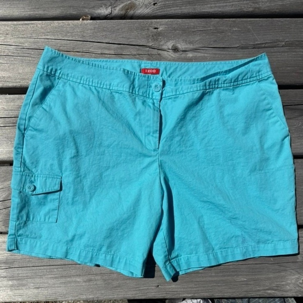 IZOD Womens Turquoise Blue Cargo Shorts Size 16 Casual Summer Outdoor Pockets